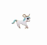 Unicorn bedel goud wit/ licht turquoise 16x14mm