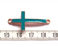 Rose gouden kruis connector blauw groen 37x17mm (5 stuks)