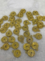 Gouden Chinese geluksmunt bedel 12.5mm (45 stuks)