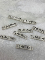 Zilveren laugh,  live en dance connector tag 27x6mm (9 stuks)