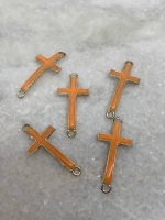 Zilveren kruis connector oranje 37x17mm (5 stuks)